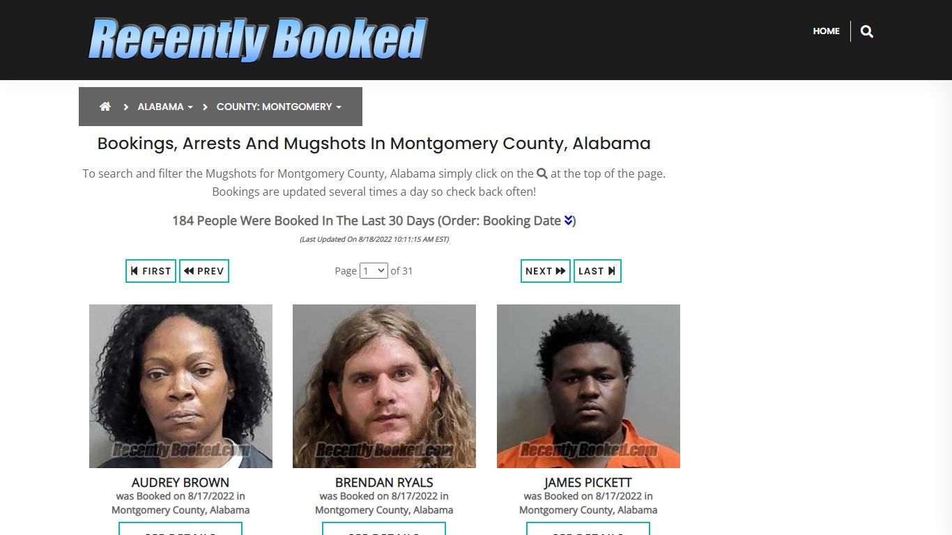 Bookings, Arrests and Mugshots in Montgomery County, Alabama