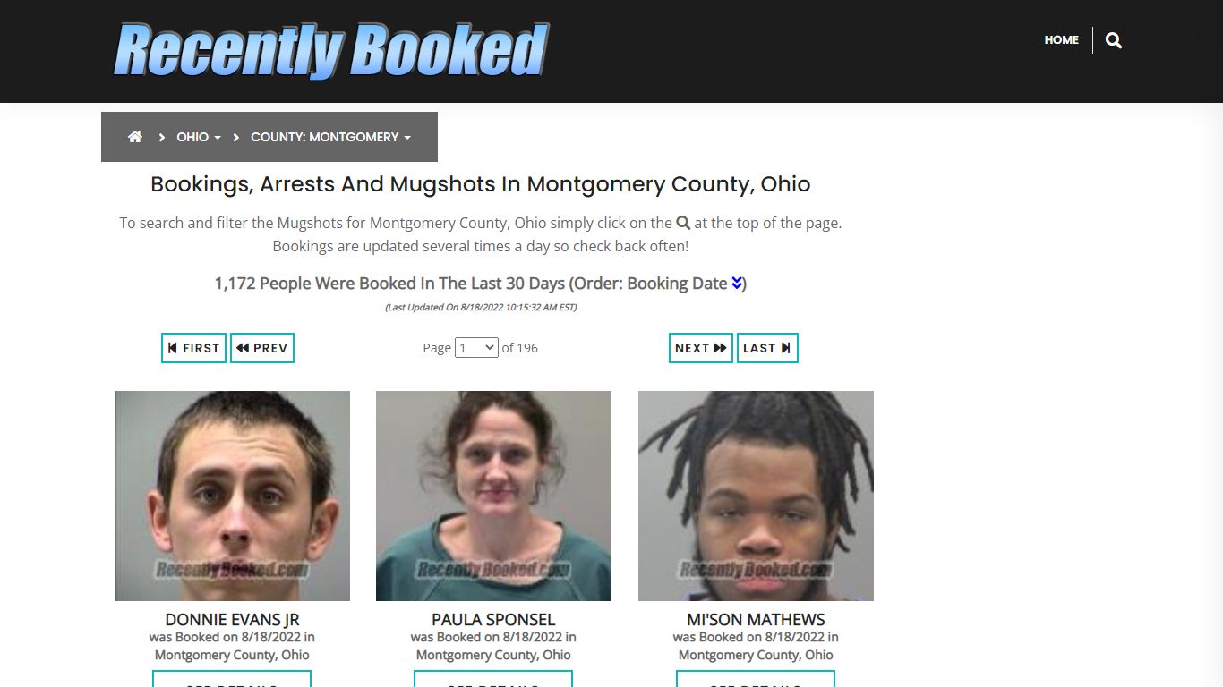 Bookings, Arrests and Mugshots in Montgomery County, Ohio