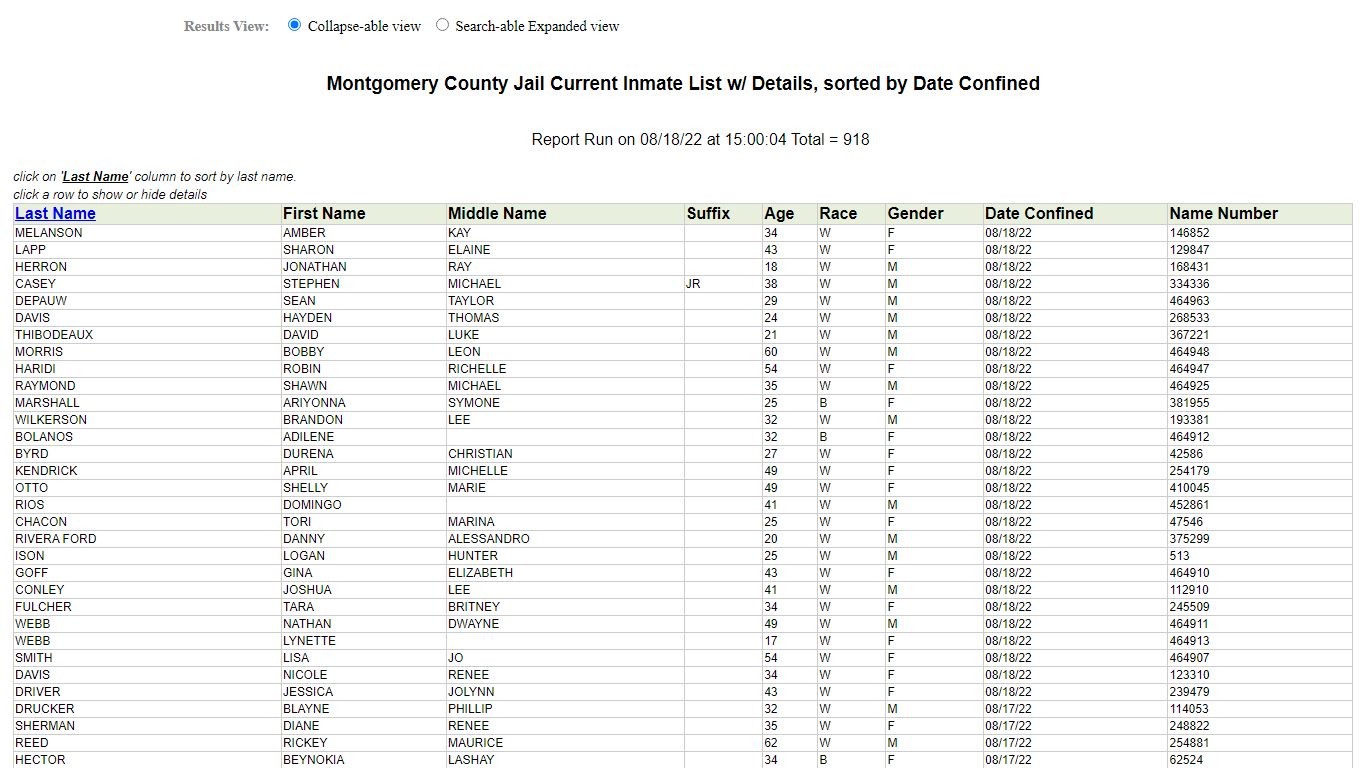 Jail Roster - Montgomery County, Texas